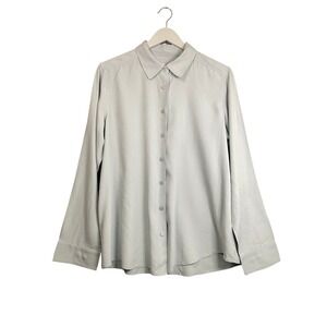 Orvis Womens 100% Silk Button Down Shirt Long Sleeve Grey Blue Size Large